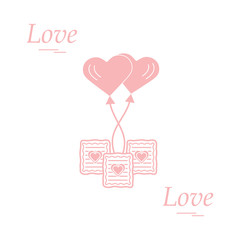 Fototapeta na wymiar Cute vector illustration of love symbols: heart air balloon icon and three cookies. Romantic collection.