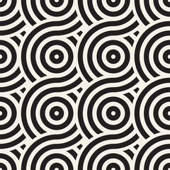 Vector seamless geometric pattern composed with circles and lines. Modern stylish rounded stripes texture. Repeating abstract background