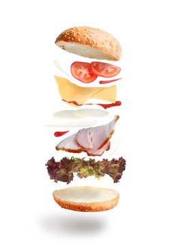 Floating Burger Isolated On White Background