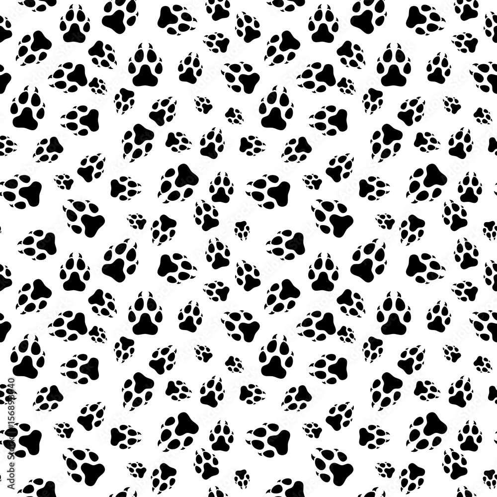 Poster paw print seamless. traces of cat textile pattern. cat footprint seamless pattern. vector seamless
