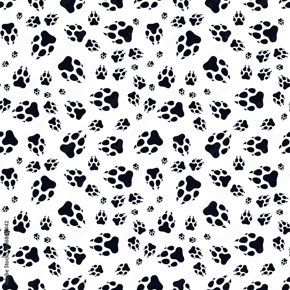 Poster paw print seamless. traces of cat textile pattern. cat footprint seamless pattern. vector seamless