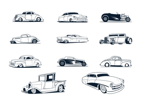 classic cars collection. vector illustration set