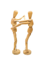 Wooden dummy couple dancing together. Clipping path.