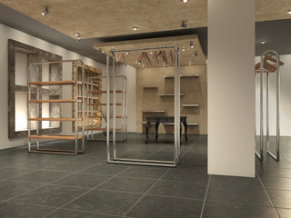 modern store interior empty, 3d illustration
