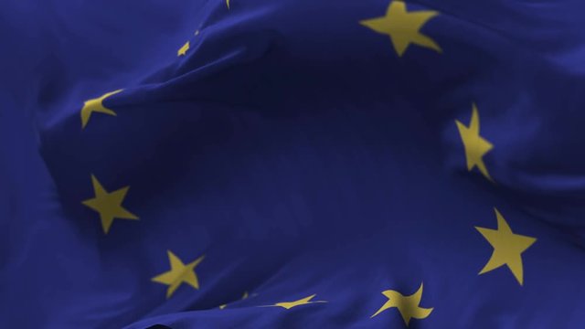Flag of Europe Union blowing on the wind, close up looped slowmotion, 4K