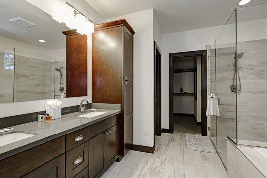Master bathroom interior with double sink vanity