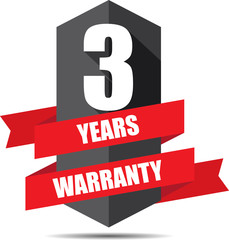 3 Year Warranty Promotional Sale Black Sign, Seal Graphic With Red Ribbons. A Specified Period Of Time.
