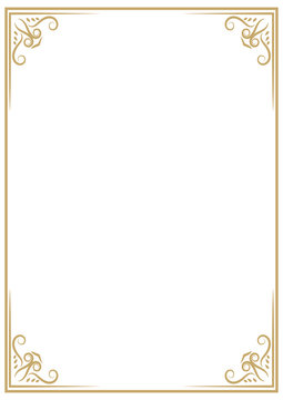 vector vintage a4 gold frame isolated on white background. Border, divider for your design menu, website, certificate and other documents