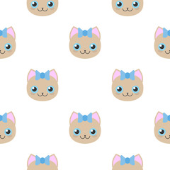 amless pattern with muzzle kittens on white background. Cat pets