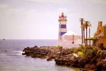 Santa Marta Lighthouse in Cascais, Portugal.