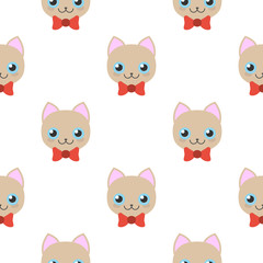 Fototapeta premium Seamless pattern with muzzle kittens on white background. Cat pets