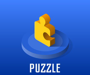 Puzzle icon, vector symbol in isometric style isolated on color background.