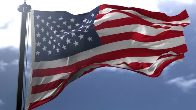 Flag of USA blowing on the wind, close up looped slowmotion