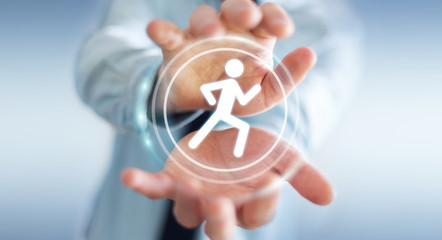 Young man using running application to check his performances 3D rendering