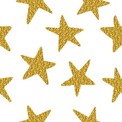 Seamless pattern with golden stars isolated on a white background.
