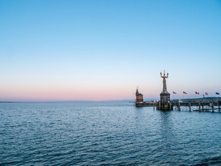 Fototapeta premium Panoramic view of Konstanz harbor with Imperia statue