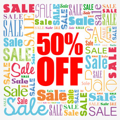 50% OFF Sale words cloud, business concept background