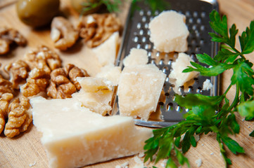 Grated cheese parmesan background.