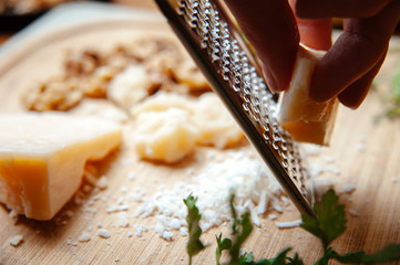 Grated cheese parmesan background.