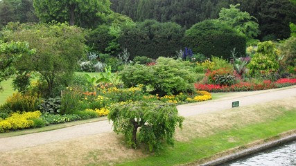Colourful flower garden in Cambridge University, England