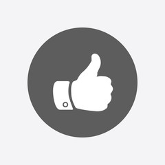 Like  icon. Hand finger up sign. Thumb up symbol. Flat design style. 