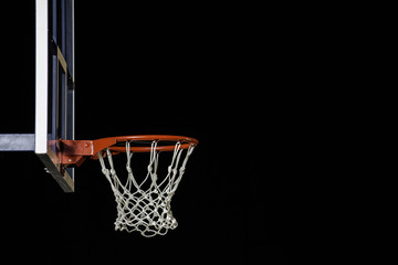 Red basketball hoop isolated on black. Basketball ring. With copy space.