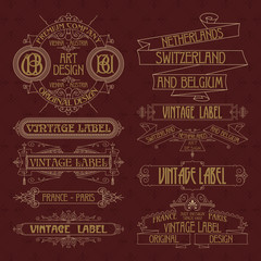 Old vintage floral elements - ribbons, monograms, stripes, lines, angles,border, frame,label, logo - vectors
