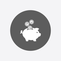 Time is money piggy bank icon. Flat design style.