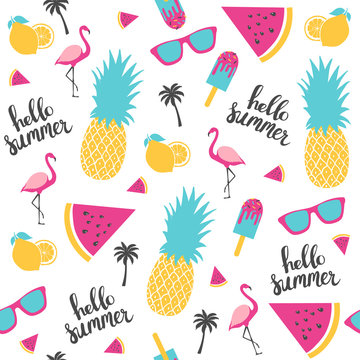 Summer pattern. Watermelon, pineapple. Vector illustration