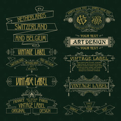 Old vintage floral elements - ribbons, monograms, stripes, lines, angles,border, frame,label, logo - vectors