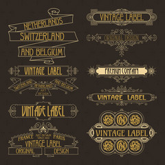 Old vintage floral elements - ribbons, monograms, stripes, lines, angles,border, frame,label, logo - vectors
