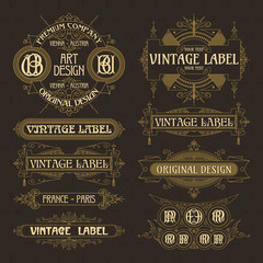 Old vintage floral elements - ribbons, monograms, stripes, lines, angles,border, frame,label, logo - vectors