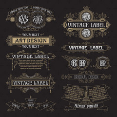 Old vintage floral elements - ribbons, monograms, stripes, lines, angles,border, frame,label, logo - vectors