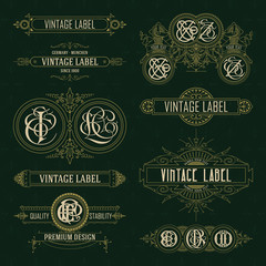 Old vintage floral elements - ribbons, monograms, stripes, lines, angles,border, frame,label, logo - vectors