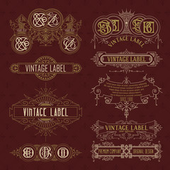 Old vintage floral elements - ribbons, monograms, stripes, lines, angles,border, frame,label, logo - vectors