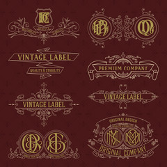 Old vintage floral elements - ribbons, monograms, stripes, lines, angles,border, frame,label, logo - vectors