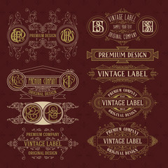 Old vintage floral elements - ribbons, monograms, stripes, lines, angles,border, frame,label, logo - vectors