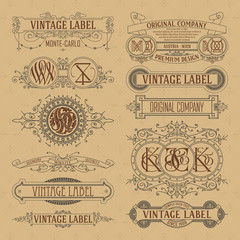 Old vintage floral elements - ribbons, monograms, stripes, lines, angles,border, frame,label, logo - vectors