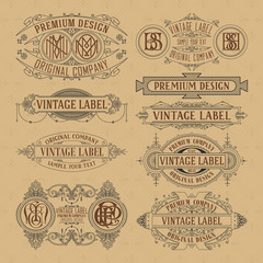 Fototapeta na wymiar Old vintage floral elements - ribbons, monograms, stripes, lines, angles,border, frame,label, logo - vectors