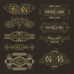 Old vintage floral elements - ribbons, monograms, stripes, lines, angles,border, frame,label, logo - vectors