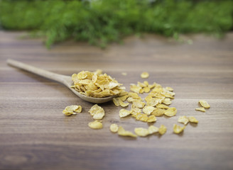 Corn flakes on wood table