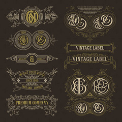 Old vintage floral elements - ribbons, monograms, stripes, lines, angles,border, frame,label, logo - vectors