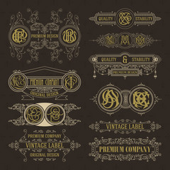 Old vintage floral elements - ribbons, monograms, stripes, lines, angles,border, frame,label, logo - vectors