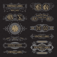 Old vintage floral elements - ribbons, monograms, stripes, lines, angles,border, frame,label, logo - vectors