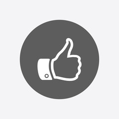 Like  icon. Hand finger up sign. Thumb up symbol. Flat design style. 