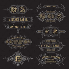 Old vintage floral elements - ribbons, monograms, stripes, lines, angles,border, frame,label, logo - vectors