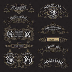 Old vintage floral elements - ribbons, monograms, stripes, lines, angles,border, frame,label, logo - vectors