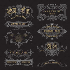 Old vintage floral elements - ribbons, monograms, stripes, lines, angles,border, frame,label, logo - vectors