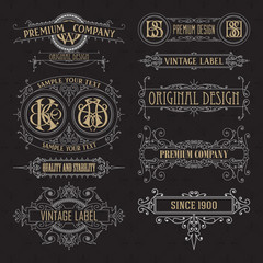 Old vintage floral elements - ribbons, monograms, stripes, lines, angles,border, frame,label, logo - vectors