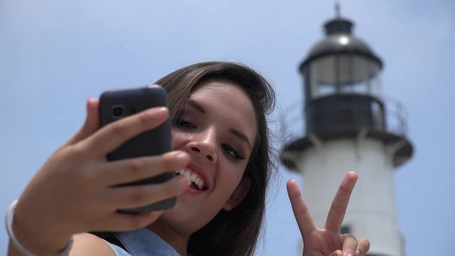 Teen Girl Selfie With Lighthouse